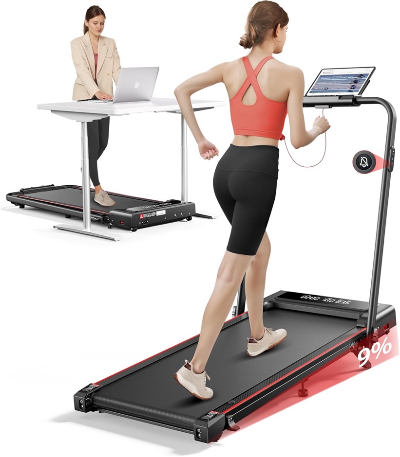 TOPUTURE 4 in 1 Folding Treadmill with Adjustable Handle Bar, 9% Incline, 2