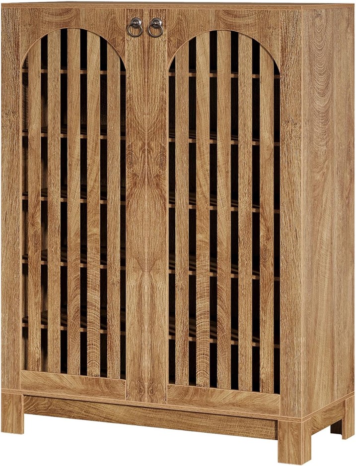 TRIBESIGNS 6 Tier Shoe Cabinet with Lamellar Door, Fits 24 Pairs with Adjus