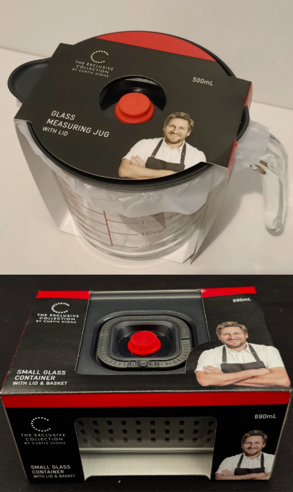 BUNDLE of Curtis Stone Small Glass Container With Lid & Basket 690ml AND Cu