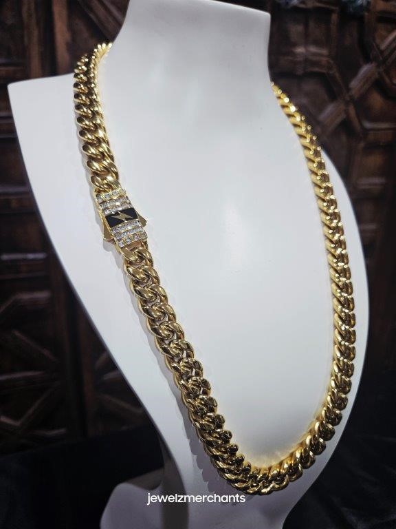 18K Triple Yellow Cuban Chain (18KGold Plated/Italy)Stamped-60cm-12mm