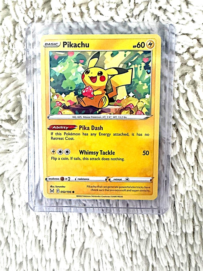 Pikachu holo 052/196 cute artwork electric Pokémon card.
