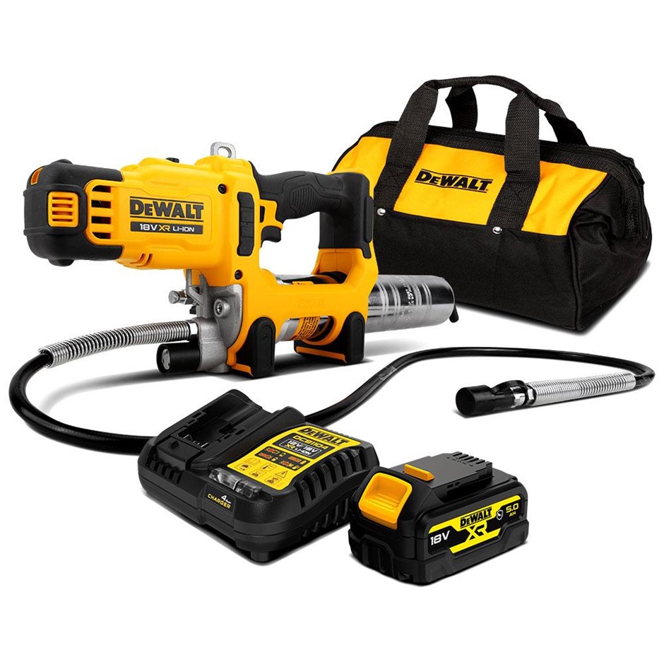 DeWALT 18V 5.0Ah XR Li-ion Cordless 2-Speed Grease Gun Combo Kit. NB: Has b