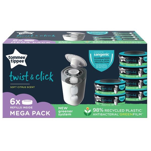 TOMMEE TIPPEE Twist and Click Nappy Disposal System Refill Cassettes (6 Pac