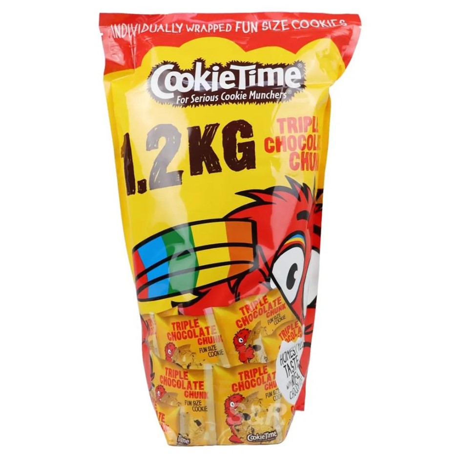 2 x COOKIETIME Triple Chocolate Chunk, 1.2kg. NB: Damaged packaging & appro