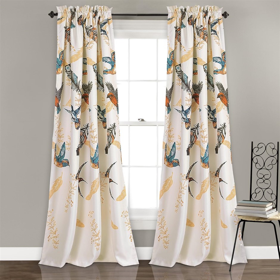 LUSH DECOR Bird Breeze Light Filtering Window Curtain Panel Set (Pair), 52"