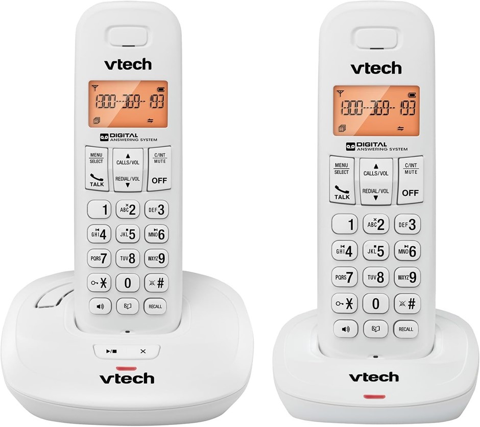 VTech 19350 2-handset DECT Cordless Phone with answering Machine. White. NB