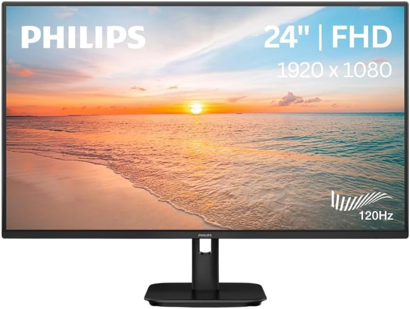 Philips 24" 16:9 FHD 1920 x 1080 IPS Home Monitor, 4ms, 120Hz, VGA, DVI, HD