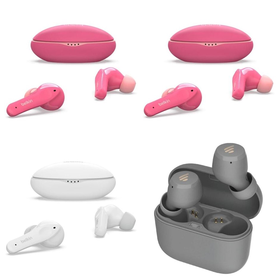 4 x Assorted Wireless Earbuds. 3 x BELKIN SoundForm Nano TWS Earbuds. 1 x E