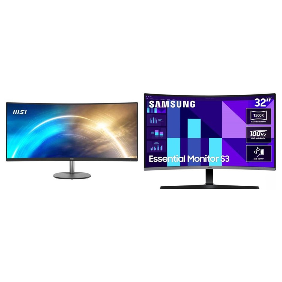 2 x Assorted Monitors. 1 x MSI PRO MP341CQ 34 inch 21:9 UWQHD Office Monito