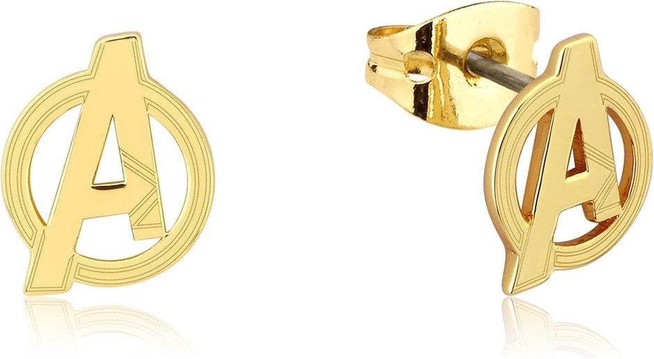 DISNEY MARVEL Women's Avengers 'A' Stud Earrings, Gold Colour, Sterling Sil