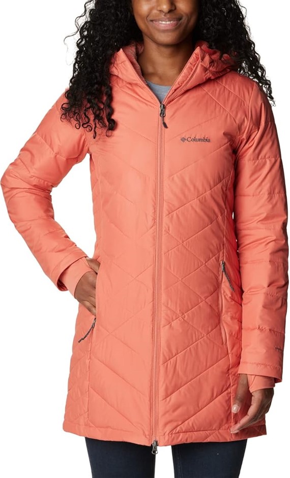 COLUMBIA Women's Heavenly Long Hooded Jacket, Size XL, Dark Coral (639), WL