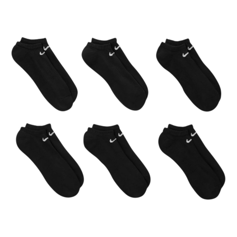 6 Pairs x NIKE NoShow Cotton Cushioned Socks, Size M (m6-8, w6-10), Black,