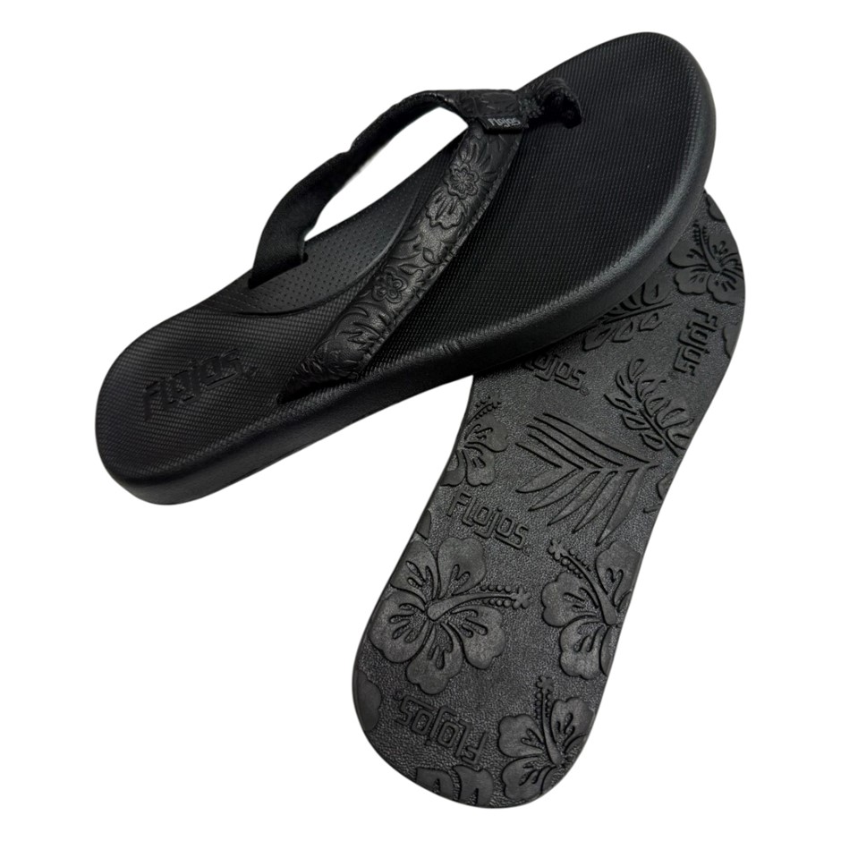 FLOJOS Women's Rosita Flip Flops, Size 10, Black Artisan. Buyers Note - Di