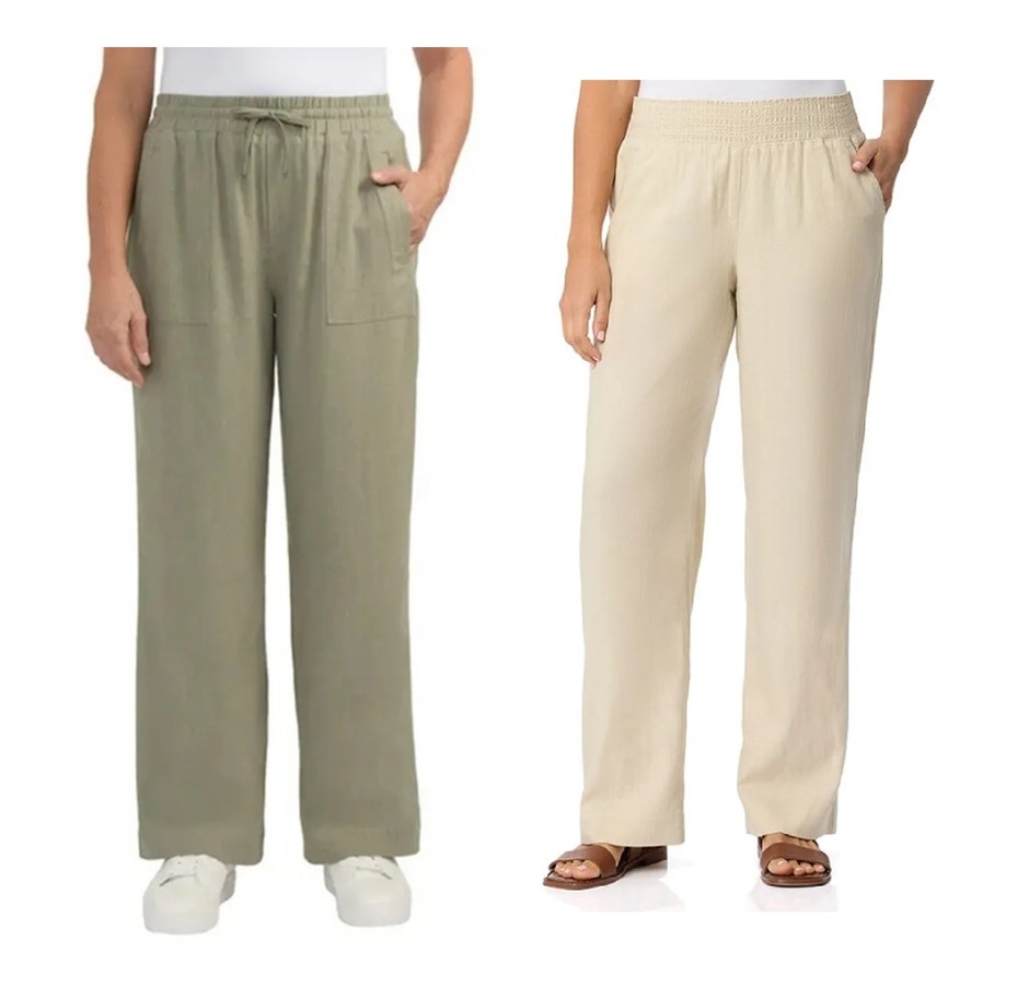 2 x Women's Wide Linen Pants, Size M, Incl: BRIGGS & TEDDI ROSE, Natural &