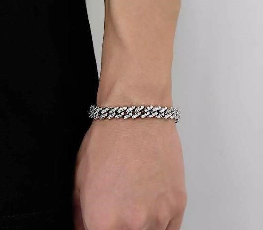 18k White Gold Filled Cuban Bracelet Stamped(18K)-17.5cm