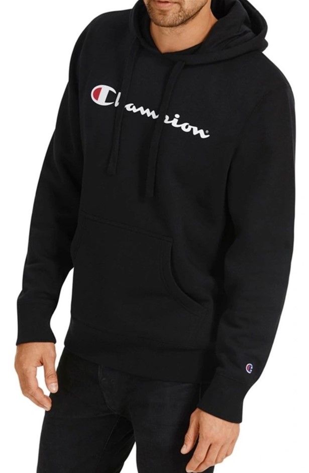 CHAMPION Men's Script Hoodie, Size M, Cotton, Black, AY79G.