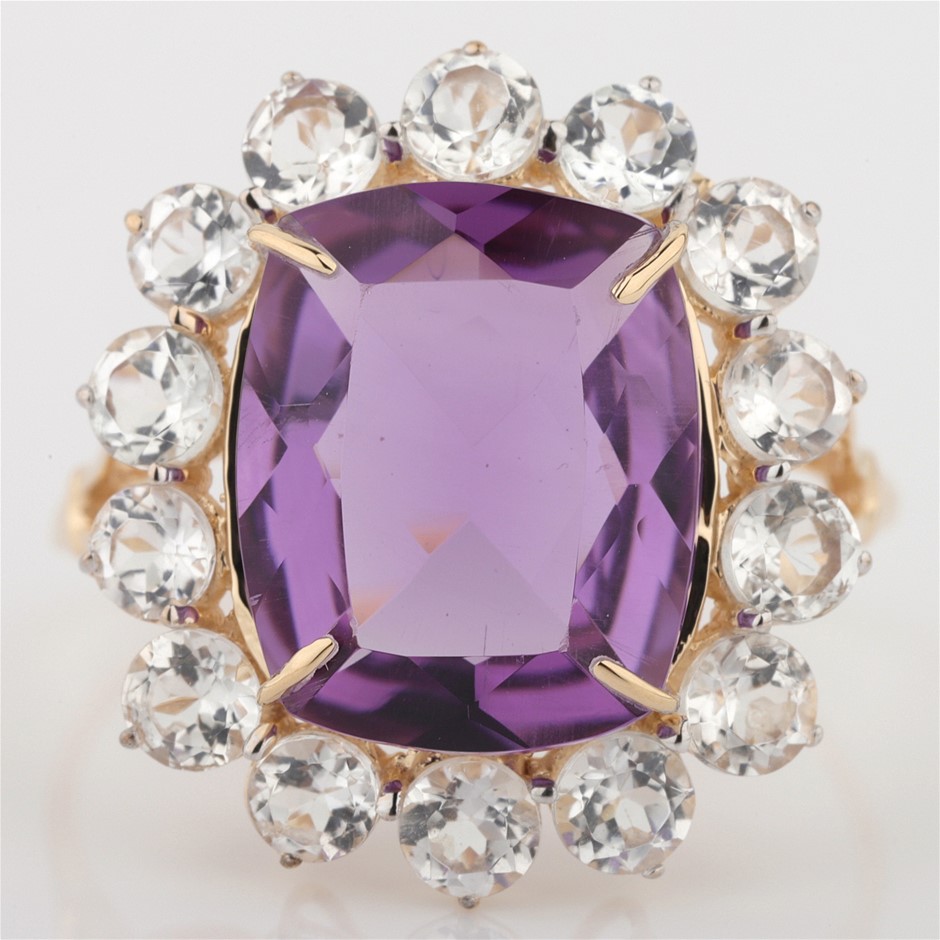 14k Yellow Gold Natural Amethyst / Natural White Topaz Ring with Valuation