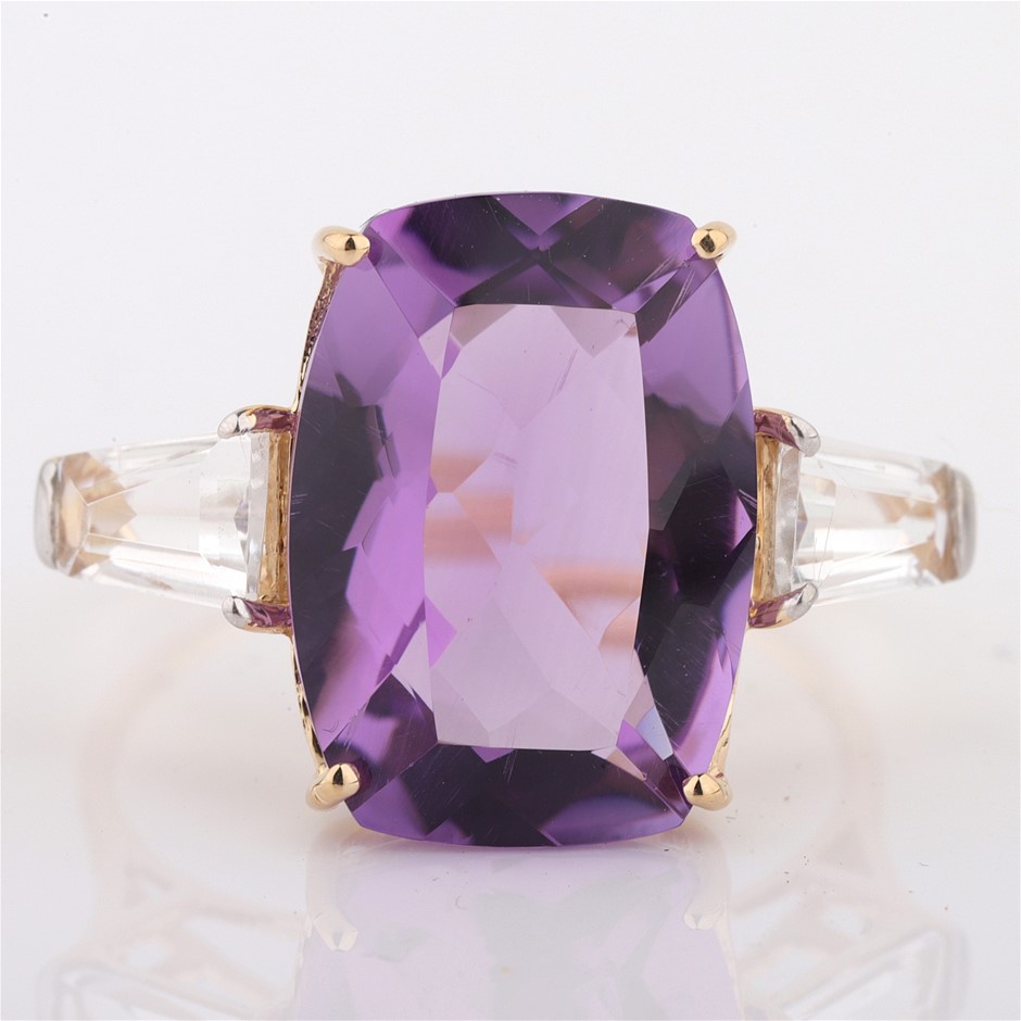 14k Yellow Gold Natural Amethyst / Natural White Topaz Ring with valuation