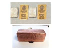 1/100 Scottdale x 2, 1 gram Valcumbi silver bars x 2 & 1 Kilo Copper Bar