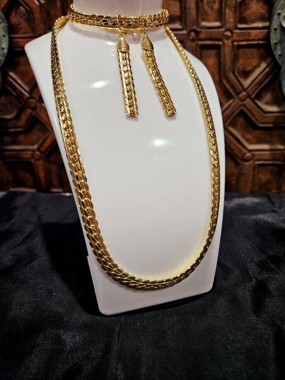 14K/Italy Stamped Set Yellow Gold Filled Chain and Bracelet & Earrings
