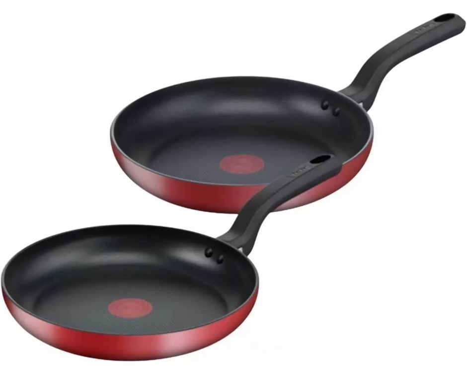 2 x TEFAL 2pc Red Delight Frypan Set, 24cm & 28cm. NB: Well used, not in or