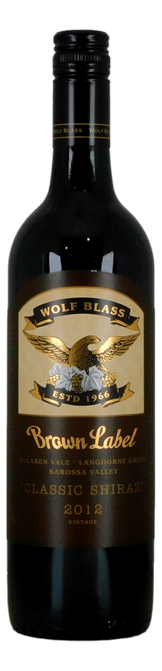 Wolf Blass Brown Label Classic Shiraz 2012 (1x 750mL), Barossa Valley.