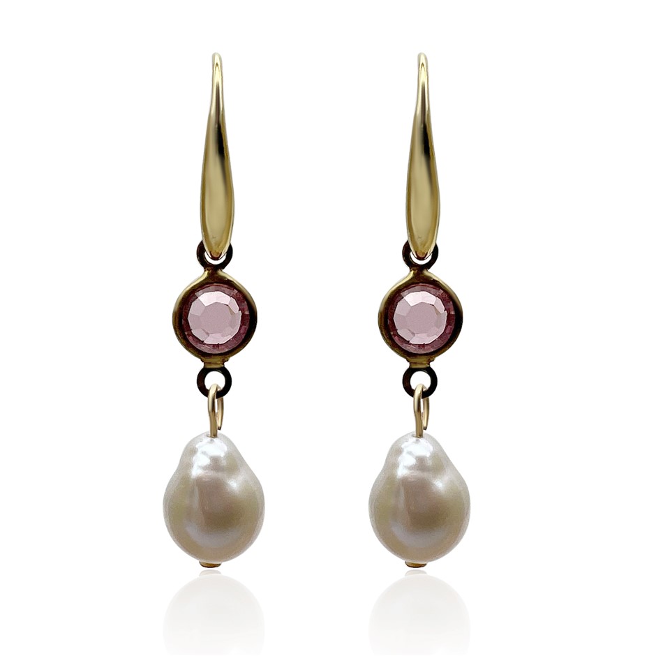 Baroque Freshwater Pearl & Rose Pink Glass Drop Earrings