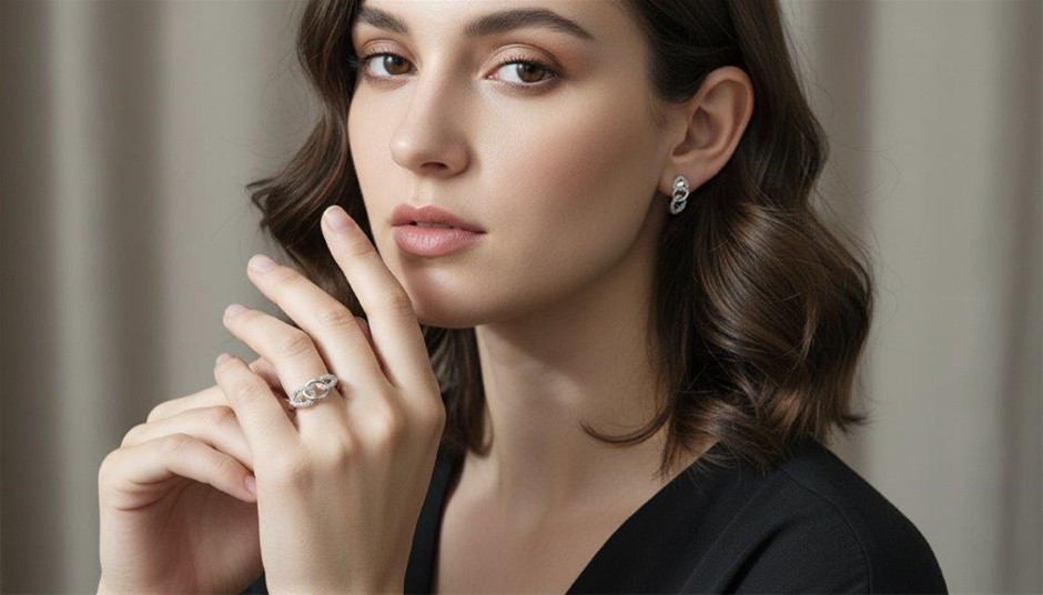 Set Pt950 Plated Earrings and Ring with Stamps(8us)