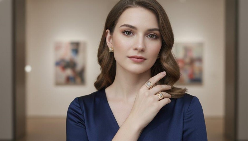 Set 18K Rose Gold Plated Earrings and Ring with Stamps(8us)