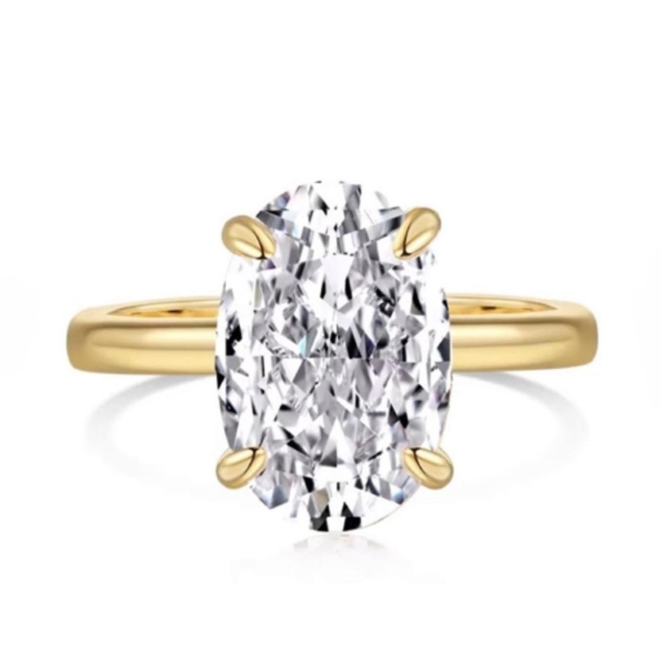 4.0ct Oval Cut Simulated Diamond 18K Gold Filled 925 Silver Ring - Size 7