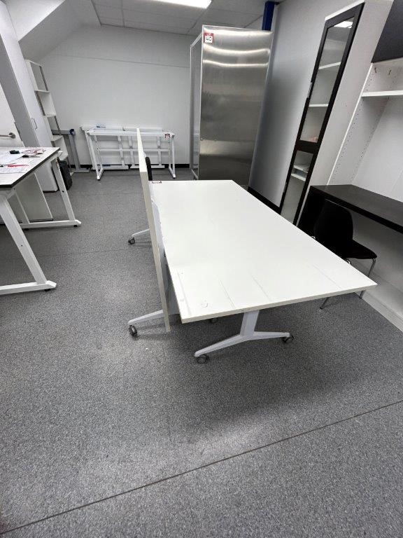 2 x White Metal/Laminate Mobile Folding Tables