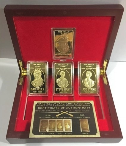 NED KELLY & GANG Set Of 4 x 1oz Ingots Finished in 999 24k Gold