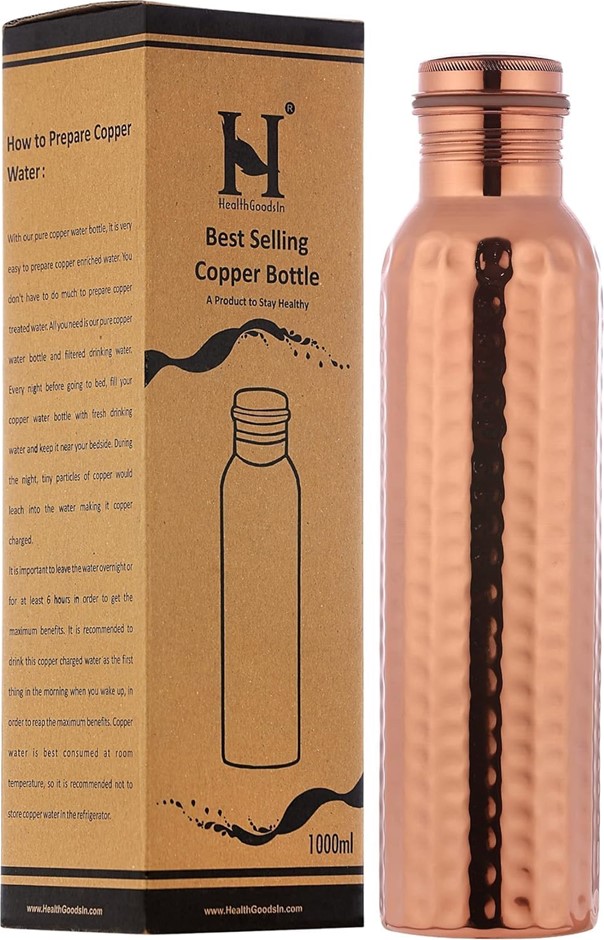 Copper Water Bottle Hammered 1 Liter for Ayurvedic Health Benefits
