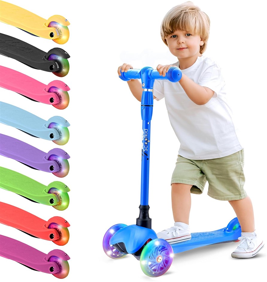 HURTLE Mini Kickboard 3 Wheel Scooter for Kids, Blue.