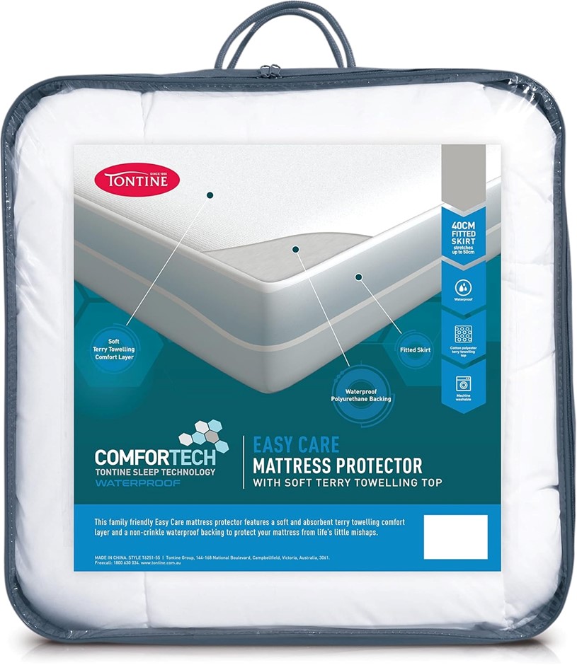 TONTINE Comfortech Easy Care Double Bed Mattress Protector, White – Soft Te