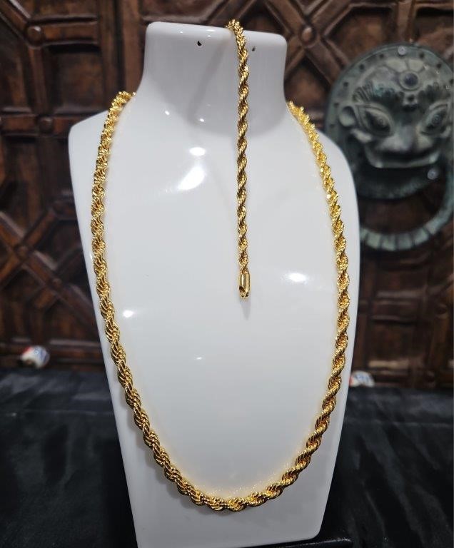 Set 22KGF/Italy Stamped Yellow Gold Filled Rope Chain & Bracelet-50CM-5MM