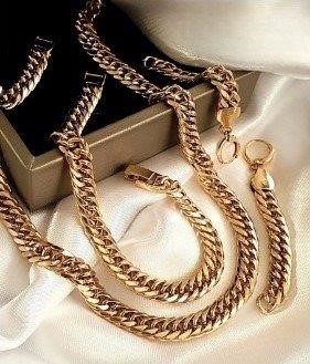 14k/Italy Stamped Set Yellow Gold Filled Chain and Bracelet & Earrings