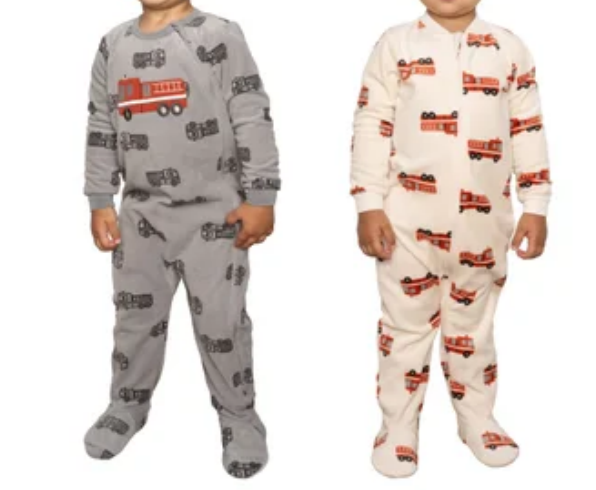 2-Pack PEKKLE Baby's Fleece Sleeper Set, Size 12M, car (Grey/Tan).