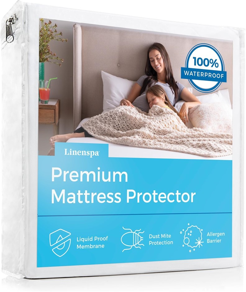 LINENSPA Premium Mattress Protector, White, King Size, Breathable Polyester