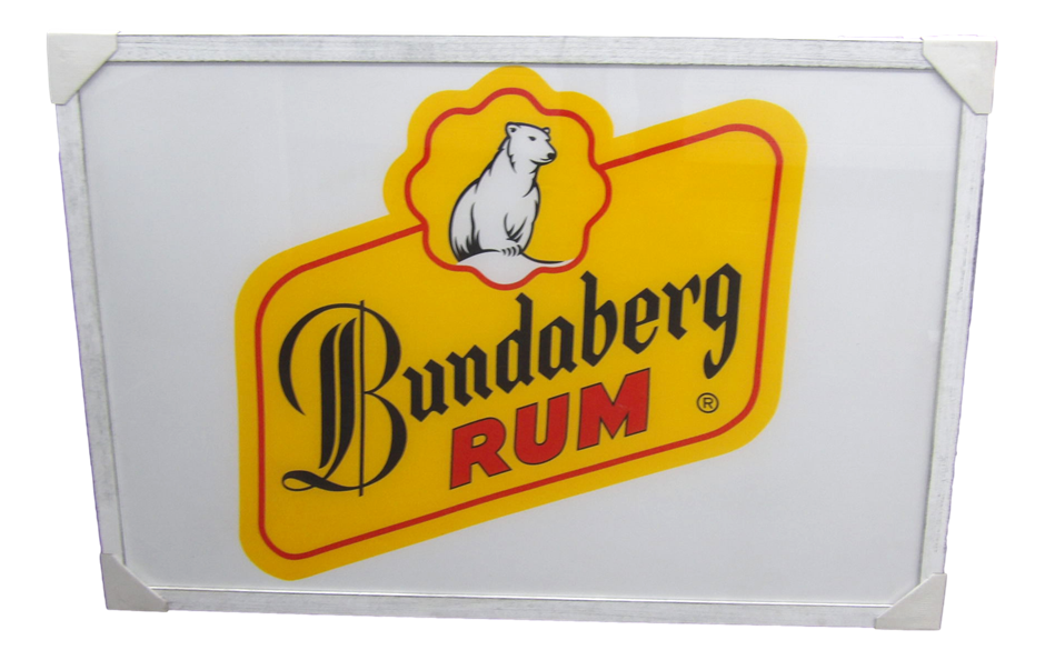 Sydney P/Up ONLY - Framed Bundaberg Rum on White (R) Flag 94x129cm