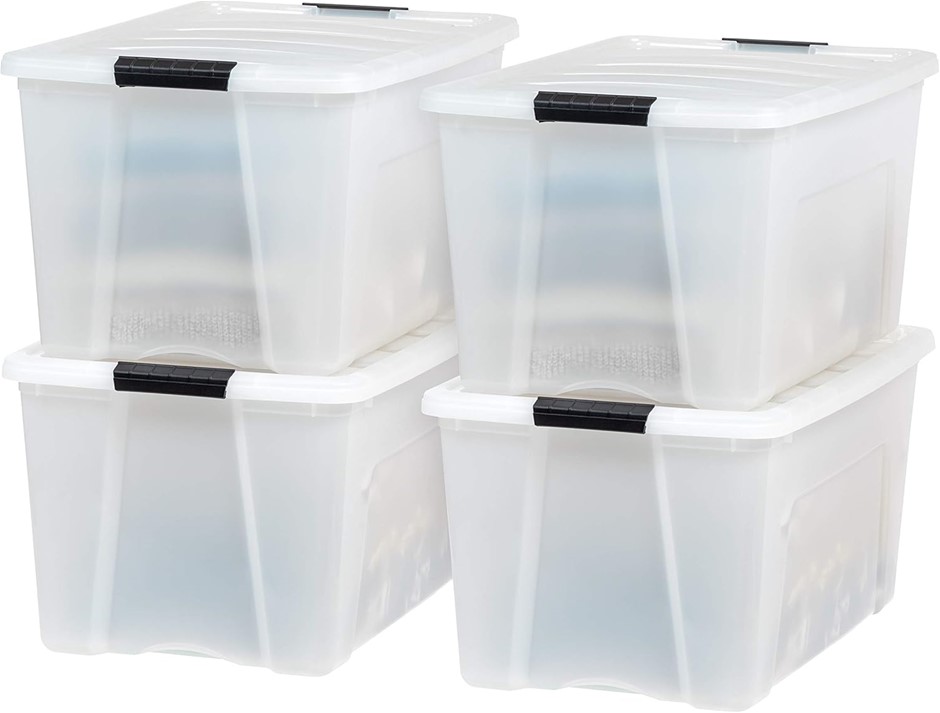 IRIS USA 72 Qt Stackable Plastic Storage Bins with Lids, 4 Pack - BPA-Free,