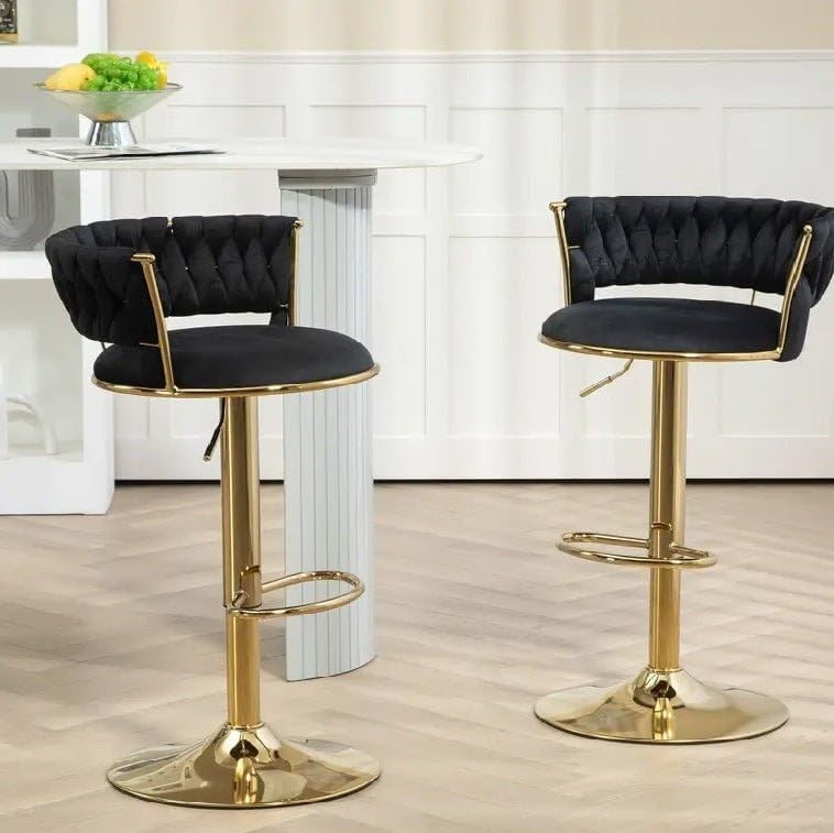 SERENITà Black and Gold Velvet Bar Stools, Counter Height with Back Support