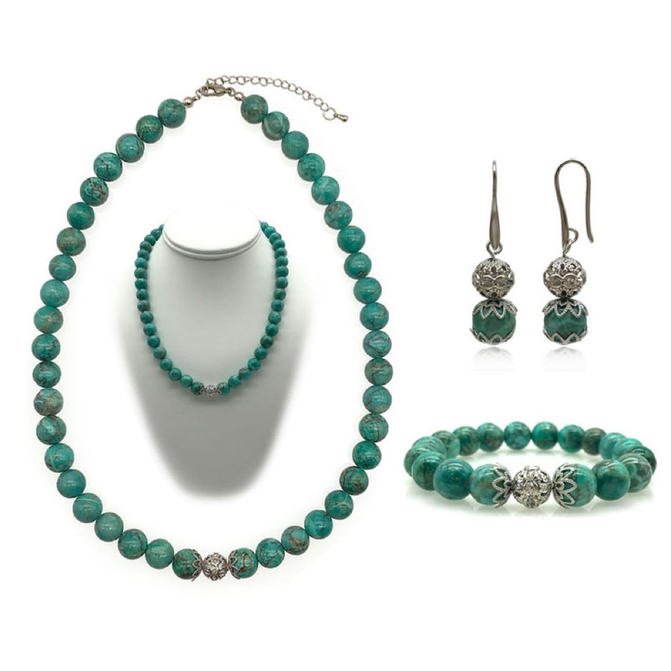 10mm African Jasper Turquoise Persian Love Rhinestone Jewellery Set