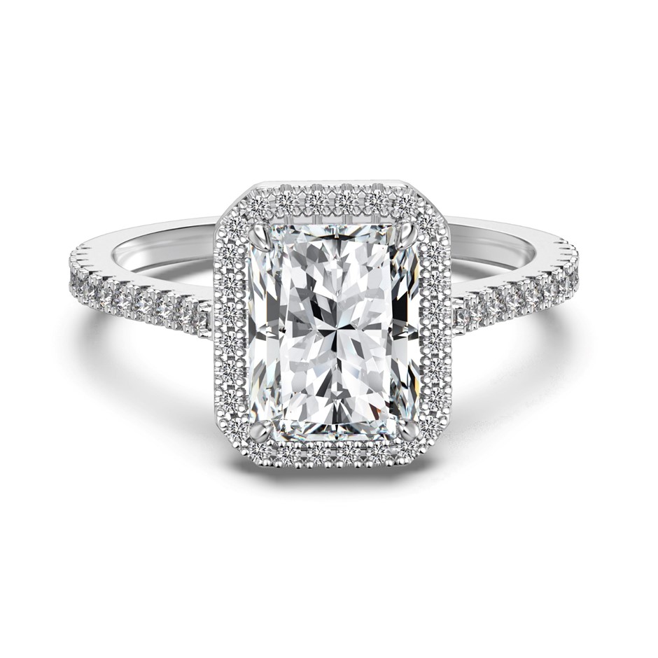 3.0ct Rectangle GRA Certified Moissanite 925 Sterling Silver Ring - Size 7