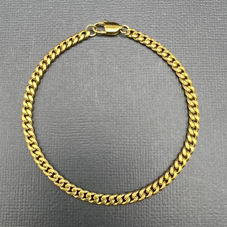 18K Gold-Filled Cuban Link Chain Bracelet, 4MM Wide - 19cm