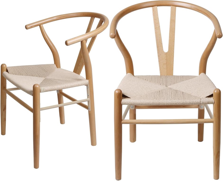 LEVEDE Wooden Wishbone Dining Chairs, Set of 2, Oak.