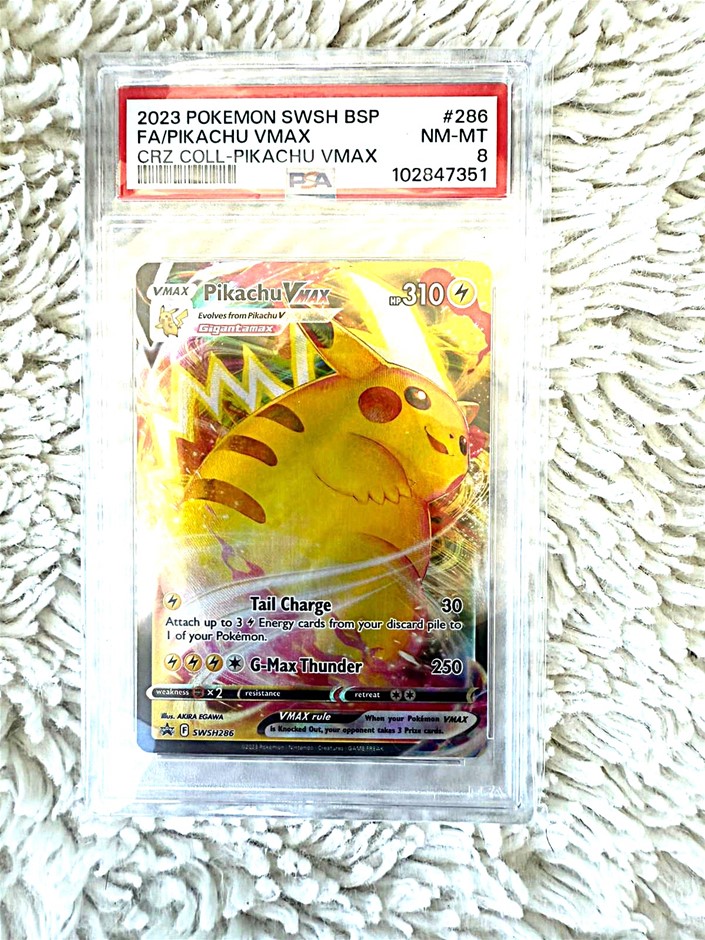 Pikachu VMAX Crown Zenith promo PSA 8 slab.