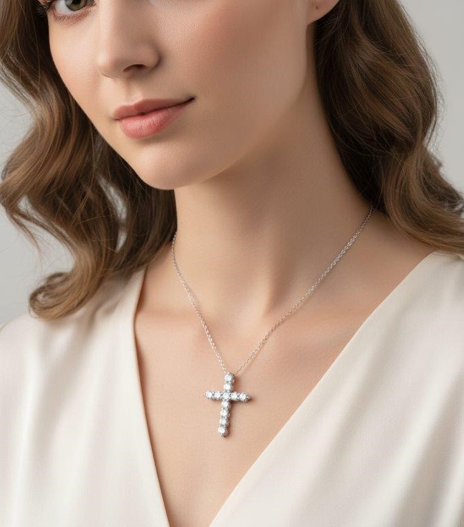 GRA Moissanite white Brilliant Cut stone Cross Pendant -S925