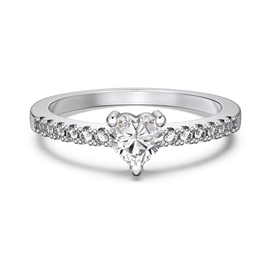 0.5ct Heart Cut GRA Certified Moissanite 925 Sterling Silver Ring - Size 5