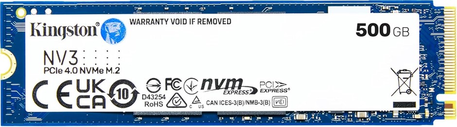 KINGSTON NV3 PCIe 4.0 NVMe M.2 SSD 500G, SNV3S/500G, Upto 5,000MB/s. NB: Da